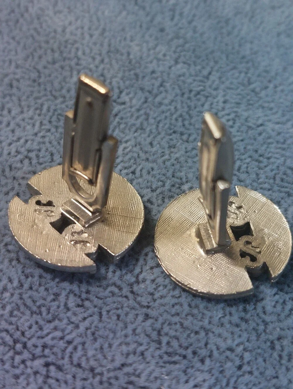 Lot of 2 Vintage Mid-Century Silver Tone Geometric Cufflinks Square Round Estate
